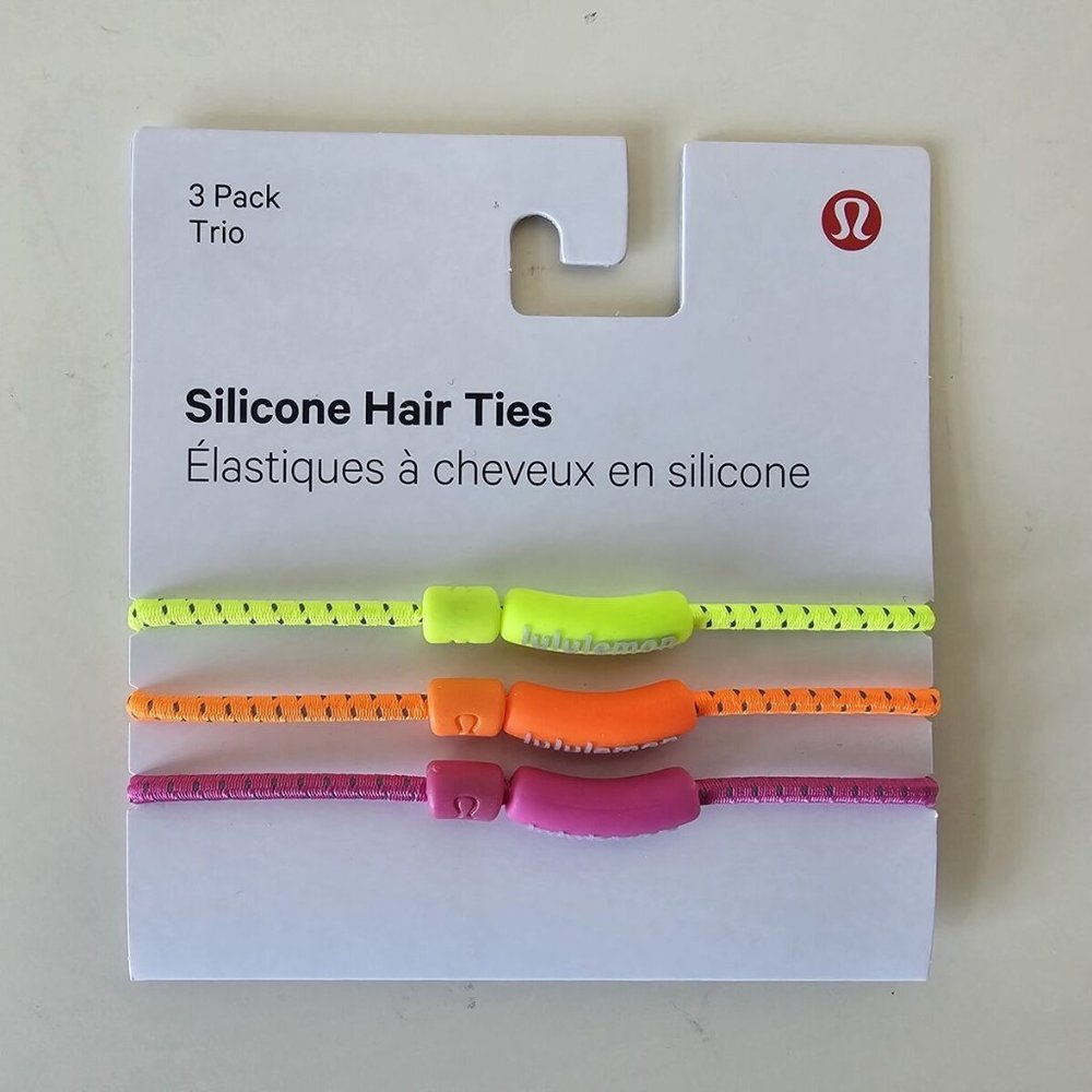 LULULEMON Yellow Orange Pink Silicone Hair Tie 3-Pack OS